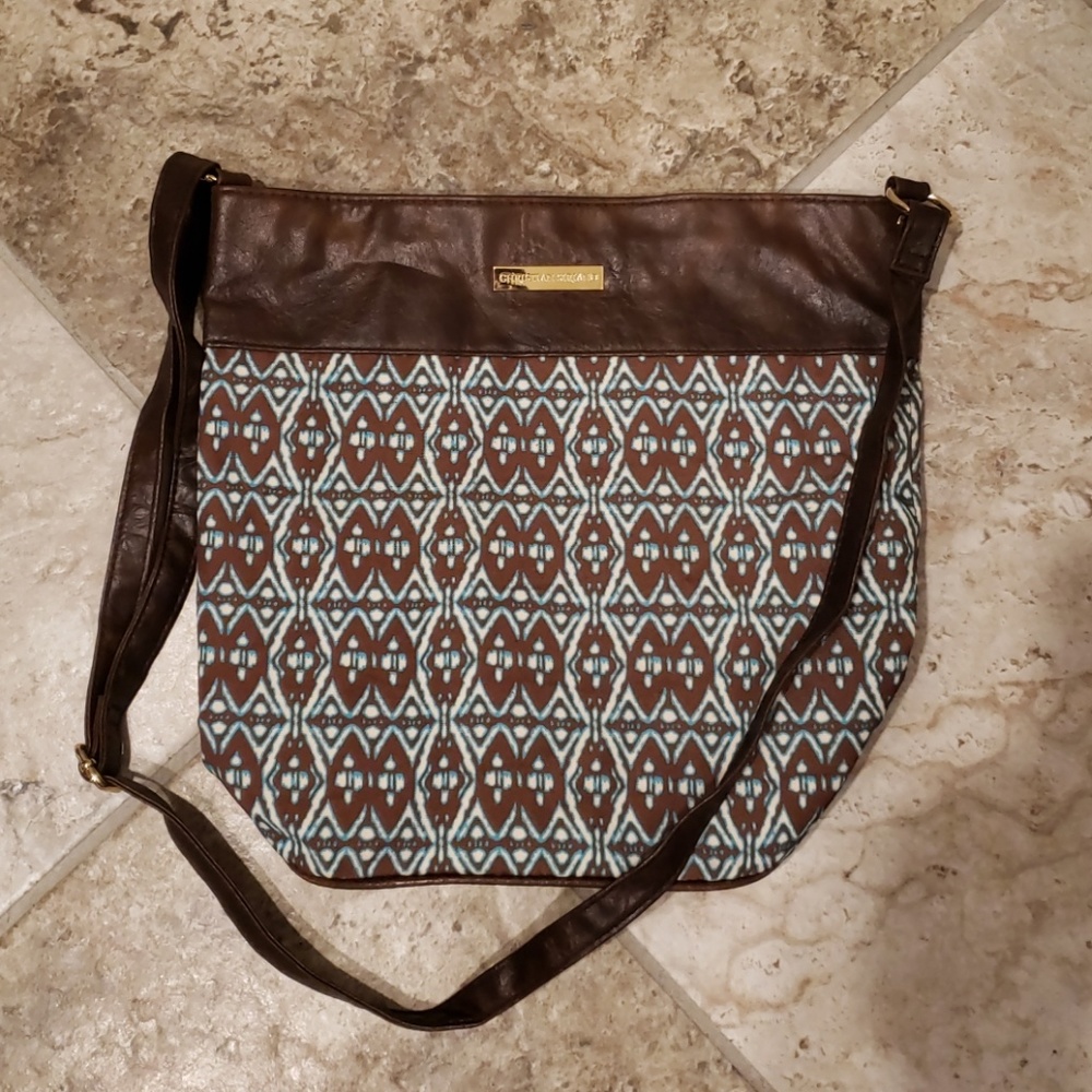 Christian Siriano Brown/ Blue Pattern Bucket Bag